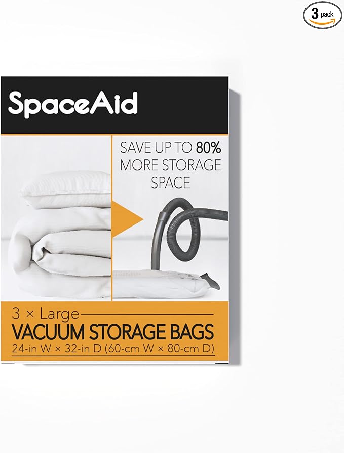 SpaceAid Vacuum Storage Bags, Space Saver Sealer Compression Bags for Comforters, Blankets, Pillows, Bedding, Clothes (Large 3 Pack)