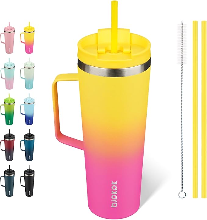 BJPKPK 26oz Insulated Tumbler with Handle, Lid & Straw, Stainless Steel | Double Wall Vacuum Insulated Coffee Travel Mug - Keeps Cold & Hot, BPA Free, Cupholder Fit for Office, Gym & Travel
