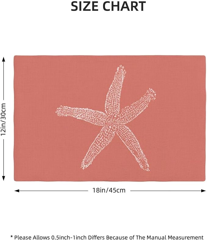 Summer Coastal Placemats Set of 4, Beach Theme Ocean Coral Starfish Decorative Table Mat 12 x 18 Inch Heat Resistant Non Slip Line Fabric Nautical Place mat for Dining Table