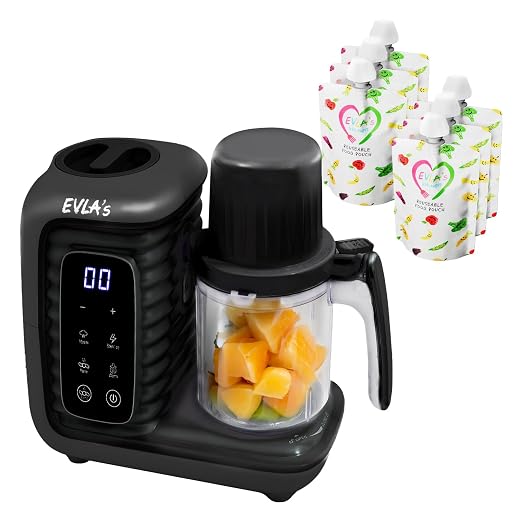 EVLA'S Double Baby Food Maker with 2 Steaming Baskets, Steamer, Blender, Grinder, Food Processor, Cook & Blends Healthy Baby Food in Minutes, Touch Screen, with 6 food pouches, Dark Grey | Blend, Grind, Steam, and Cook Homemade Baby Food, Double Cup Ma...