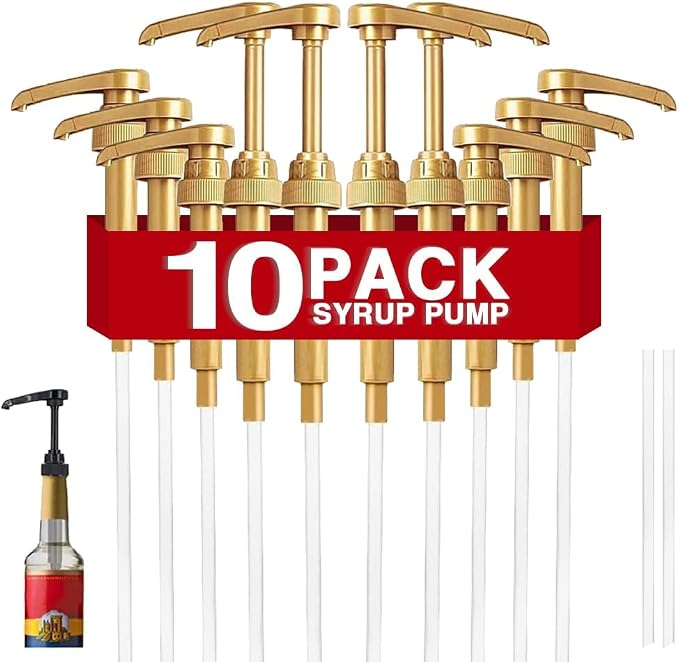 10 Pcs Gold Coffee Syrup Pump Compatible with 25.4Oz/750ml Bottles | Syrup Dispenser Pumps For Flavoring Syrup Bottles, Great for Home & Coffee Bar, Drinking Mixes, Tea, Beverage, Cocktails