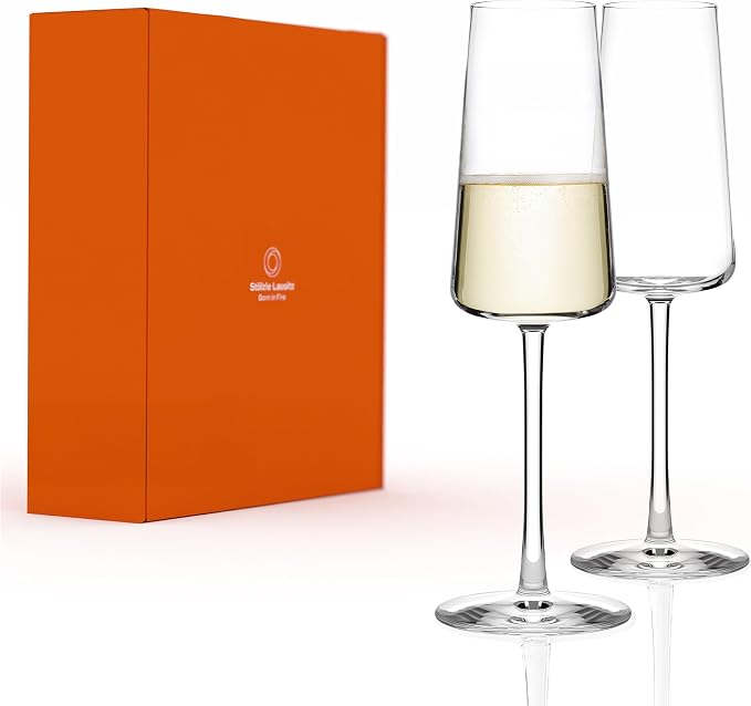 Stölzle Lausitz Champagne Glasses Power 2-Piece Set 8 oz – Elegant Flutes Ideal for Prosecco & Sparkling Wine – Elegant Crystal Champagne Glasses – Dishwasher- & Shockproof