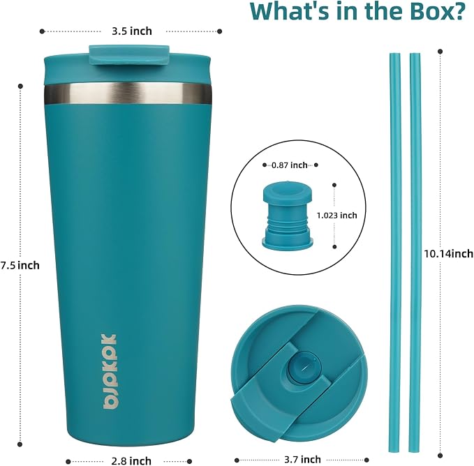 BJPKPK 22 oz Coffee Tumbler with Straw, Insulated Stainless Steel Cup | Double Wall Vacuum, Leak Proof Lid, Keeps Hot/Cold/Iced, BPA Free, Dishwasher Safe, Cupholder Friendly, Travel, Laguna