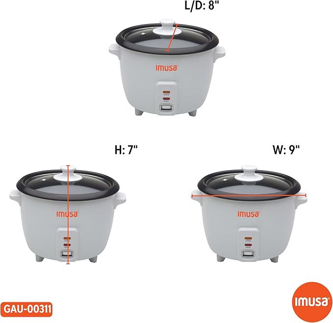 IMUSA 3 Cup Electric Ceramic Rice Cooker, White | For Rice Quinoa Oatmeal Stew, Compact for Dorms RVs Small Kitchens