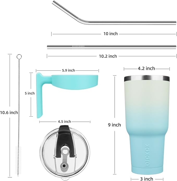 BJPKPK 40 oz Tumbler with Handle & Straw, Insulated Stainless Steel Mug | Double Wall Vacuum, Keeps Hot/Cold, Thermal Cup, BPA Free, Dishwasher Safe, Cupholder Fit, Coffee & Travel, Mint