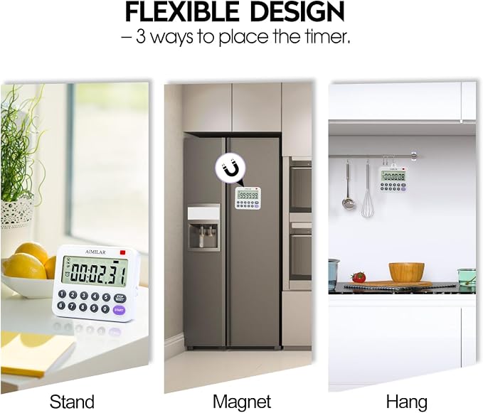 AIMILAR Magnetic Digital Kitchen Timer with Direct Numerical Keypad, Loud Alarm - 99Hr Countdown Count Up Timer for Cooking Baking Classroom, Batteries Included
