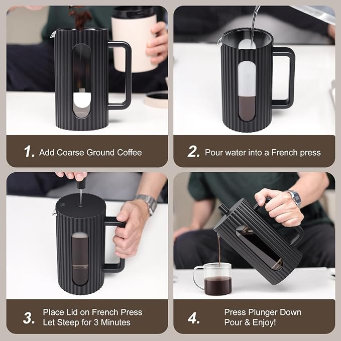 wedrink French Press Coffee Maker 21OZ, Heat Resistant Borosilicate Glass Carafe/Tea Maker Coffee Press Frother Brewer (600ml)