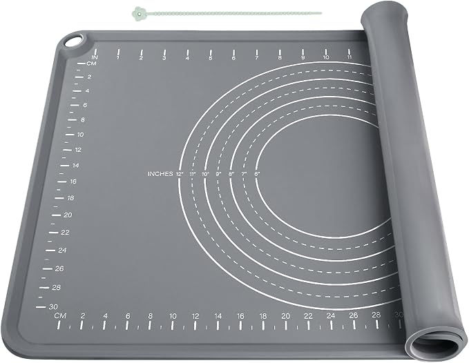 Silicone Pastry Mat 24" x 16" Baking Mat with Measurements and Edge Heightening, Thick Non-slip BPA Free Silicone Pad for Countertop Rolling Kneading Dough, Bread, Cookies,Pizza, Fondant,Dark Gray