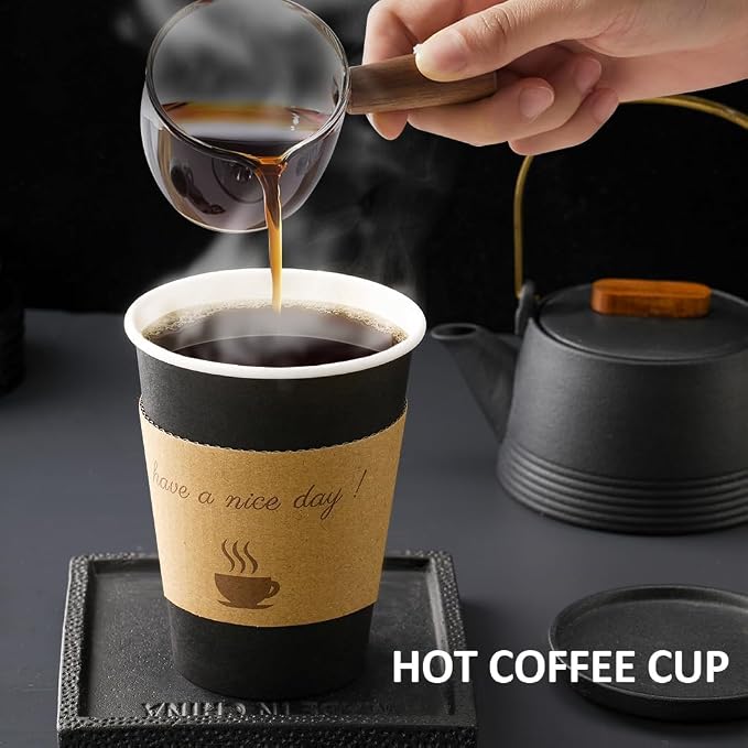 BYSNOW 500 pack 12 oz Bulk Disposable Coffee Cups with Lids Hot Paper Cups | To Go Insulated Coffee Cups for Home, Office, Cafes and Party (Black 12oz)