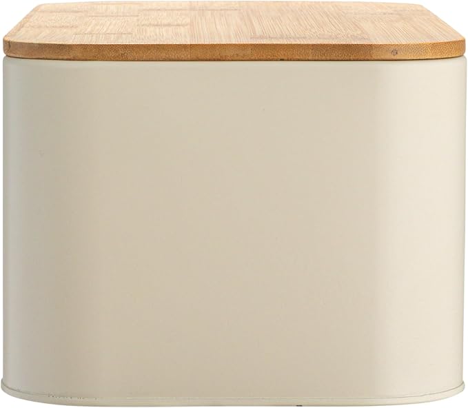 Bloomingville Metal "bread" Bin with Bamboo Lid, Cream