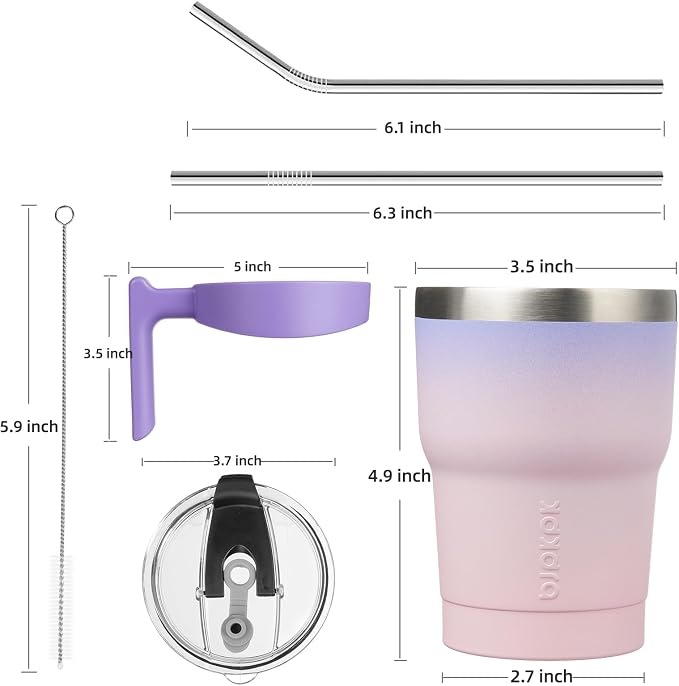BJPKPK 10 oz Mini Tumbler with Lid, Straw & Handle, Insulated Steel Cup | Small, Spill Proof, Leak Proof, Thermal, Double Wall Vacuum, Sweatproof, Dishwasher Safe, BPA Free, Pastel Sunset