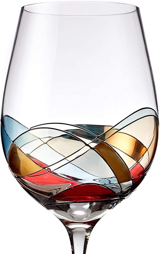 Bezrat Wine Glasses Hand Painted - Set of 2 - Women Wine Gift - Wine Lover Glass - Beautiful Glassware Gifts Ideas for Women Inspired by 'Duomo di Milano' Mothers Day - 12 oz (Red)