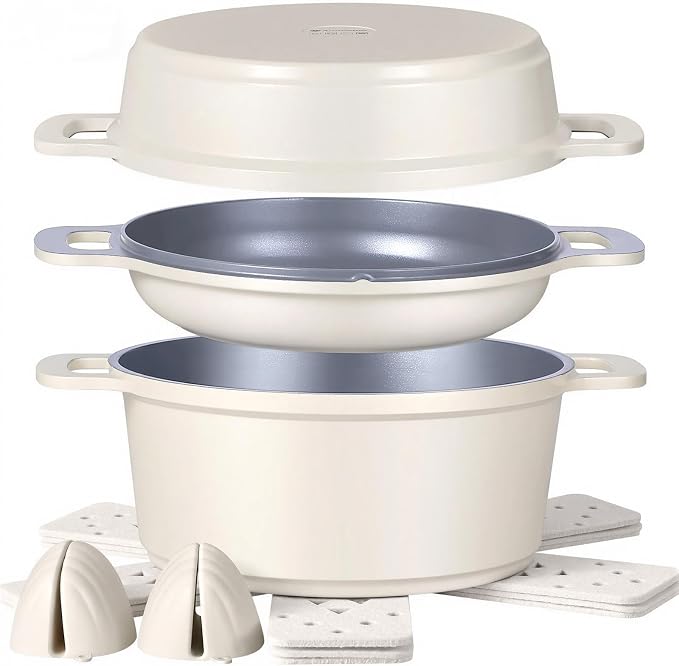8-Piece Non Stick Stock Pot with Lid, Ceramic Cooking Pot Set, 4.5 Qt All-in-One Non Toxic Soup Pot for All Stoves, Easy to Clean & Dishwasher Safe, Oven Safe, Induction Ready, PFOA PFAS Free