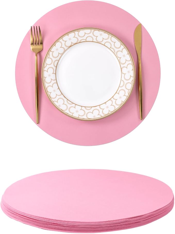 SHACOS 100 pcs Round Paper Placemats Disposable 13 inch Colored Paper Place Mats for Wedding Birthday Party Bridal Baby Shower Table Decoration, Light Pink