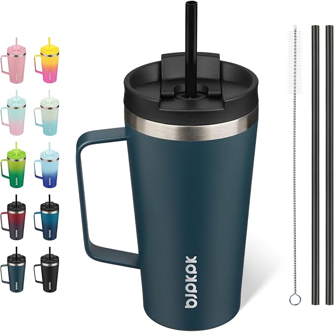BJPKPK 18oz Insulated Tumbler with Handle, Lid & Straw, Stainless Steel | Double Wall Vacuum Insulated Coffee Travel Mug - Keeps Cold & Hot, BPA Free, Cupholder Fit for Office, Gym & Travel