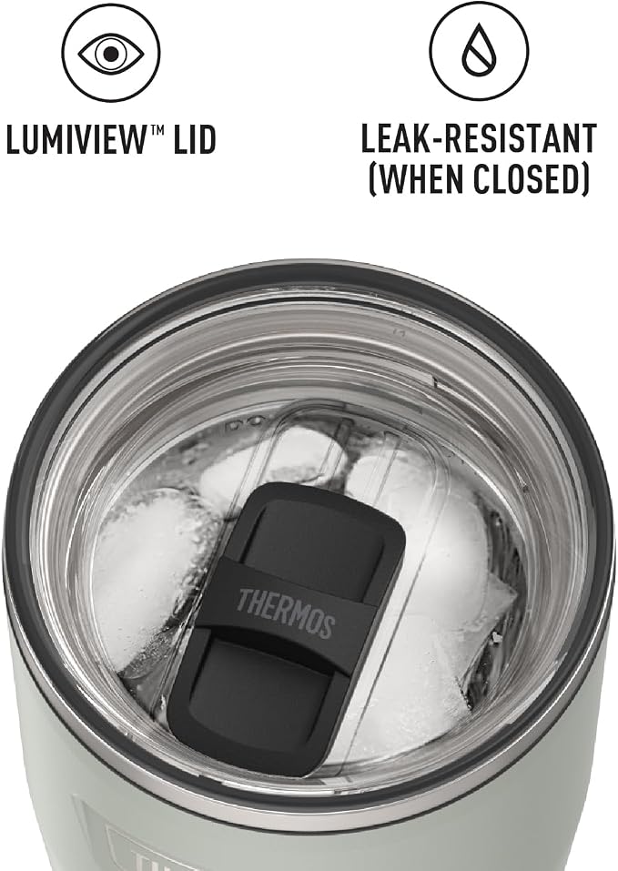THERMOS Icon Series 24oz Stainless Steel Tumbler with Slide Lock Lid, Leakproof, Fits Cupholder, Dishwasher Safe, Griptec™ Non‑Slip Base, Keeps Drinks Hot 6 Hrs/Cold 22 Hrs, River Rock