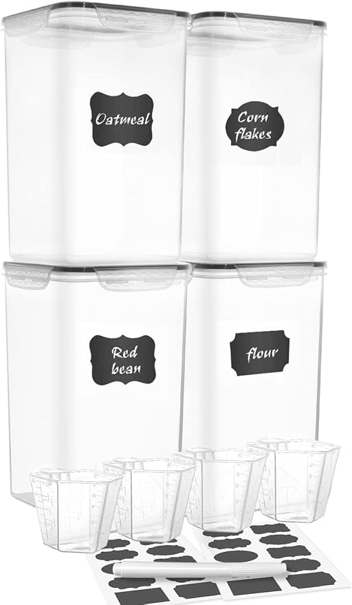 M MCIRCO Extra Large 4 Pack, 6.5L/7qt/220oz Tall Food Storage Containers | Plastic Airtight Kitchen Pantry Storage Containers for Flour, Sugar, Airtight, BPA Free, Food Grade Material
