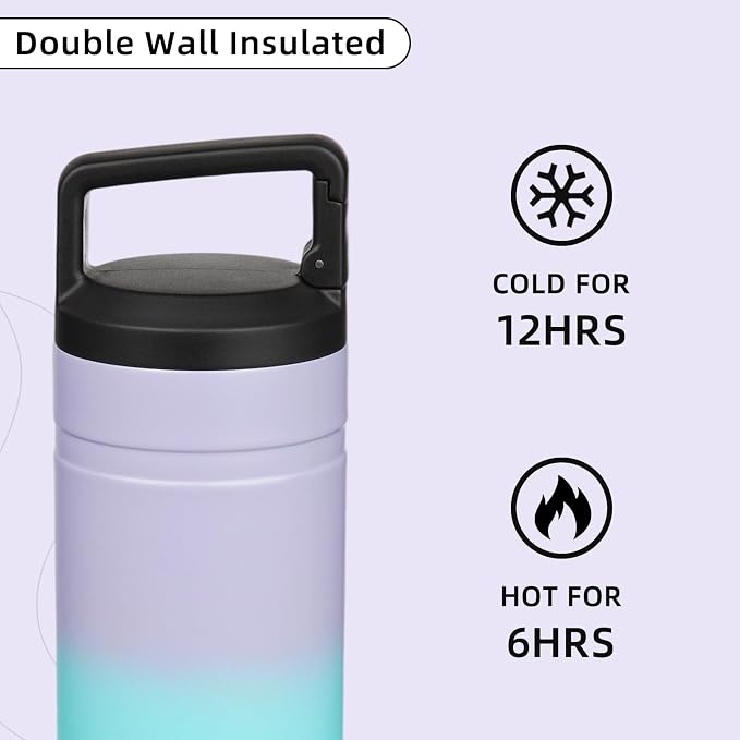 BJPKPK 20 oz Insulated Travel Water Bottle, Coffee Tumbler Stainless Steel | Double Wall Vacuum, Leakproof, Thermal, Keeps Hot/Cold, Dishwasher Safe, Spill Proof, Wide Mouth, 2 Lids, Lavender Green