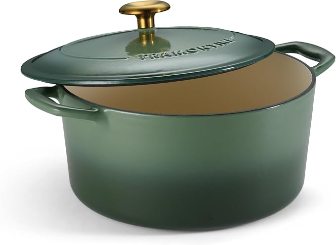 Tramontina Bestow Enameled Cast Iron 5.5-Qt Round Dutch Oven Pot with Lid | Great for Braising, Roasting and Bread Baking - Cactus with Gold Knob
