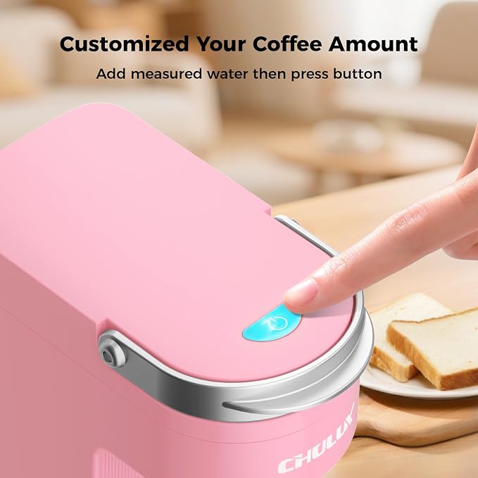 CHULUX Slim Single Serve Coffee Maker for K Cup Pod for Small Spaces, Pink | Fast-Heating Boiler System, 4-Hole Needle for Richer Flavor, Adjustable Drip Tray for 7.3" Travel Mug, Food Grade Material