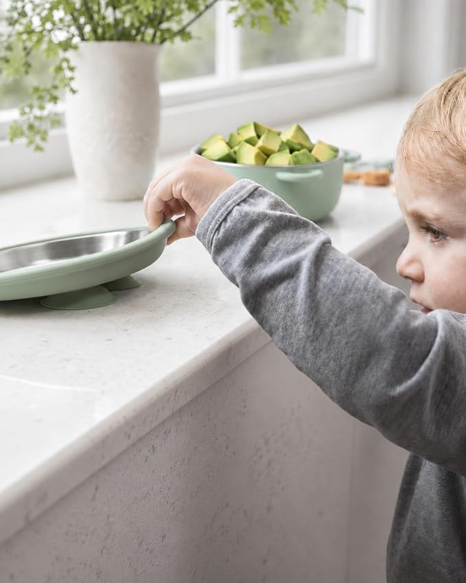 Bakpoco Stainless Steel Baby Plates with Removable Silicone Suction | 8" Stainless Steel Toddler Plates, Open Suction Plates for kids Non Toxic & BPA Free Dishwasher Safe Dinnerware Set of 3