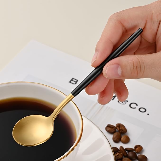 5.1 Inches Matte Gold Coffee&Tea Spoons With Black Handle,Small Gold Demitasse Spoons,Mini Stirring Spoon For Espresso,Set Of 4 Cute Small Spoon