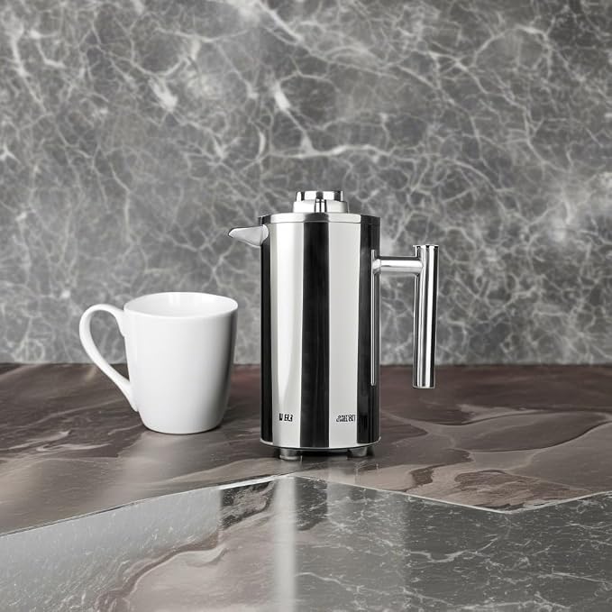 Small Stainless Steel French Press, 12oz Dual-Filter Coffee Plunger Pot Brewer and Maker for Individual Serving, Silver
