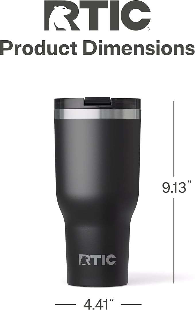 RTIC 40oz Essential Tumbler with Lid, Ceramic Lined, Black | Insulated, Stainless Steel Metal, Portable Travel Cup for Hot and Cold Drinks, Coffee, Car, Camping and Travel