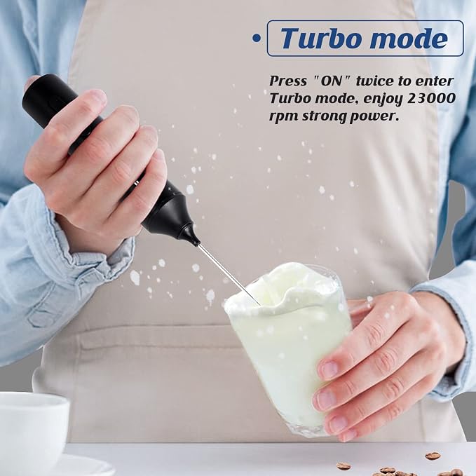 MF05 Rechargeable Milk Frother USB Charging Handheld Foam Maker with Stainless Balloon Whisk for Cappuccino, Latte, Bulletproof Coffee, Keto Diet, Protein Powder, Matcha (Black)