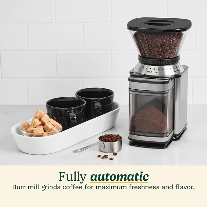 Cuisinart Coffee Grinder, Electric One-Touch Automatic Burr Coffee Grinder with 18-Position Grind Selector, Cup Size Selector for 4 – 18 Cups, Black Stainless Steel