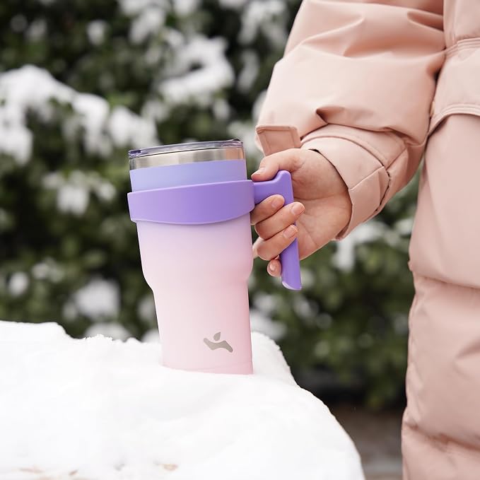 Konokyo 30 oz Tumbler with Handle and Straw, Insulated Travel Mug | Pastel Sunset; BPA-free, leak-proof tumbler with 2 lids, 2 straws, cup holder fit for coffee, office, travel & daily use