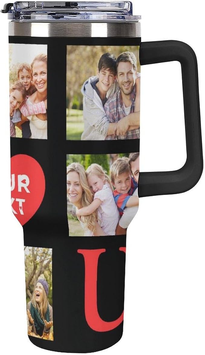 Personalized Tumbler Custom Vacuum Insulated Travel Mug Customizable Coffee Cup with Your Photos and Text Christmas Birthday Gift (40oz Design 1)