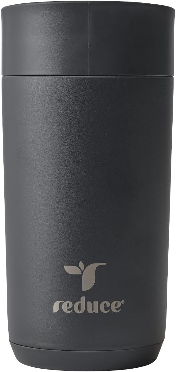 REDUCE Perk 10oz Insulated Coffee Tumbler – Leak-Proof with Lockable Lid and Vacuum Insulation – Durable Stainless Steel – Fits Car Cup Holders – One-Handed Travel Mug in Sand Leopard Print - Black