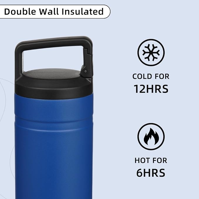 BJPKPK 20 oz Insulated Travel Water Bottle, Coffee Tumbler Stainless Steel | Double Wall Vacuum, Leakproof, Thermal, Keeps Hot/Cold, Dishwasher Safe, Spill Proof, Wide Mouth, 2 Lids, Sapphire Blue