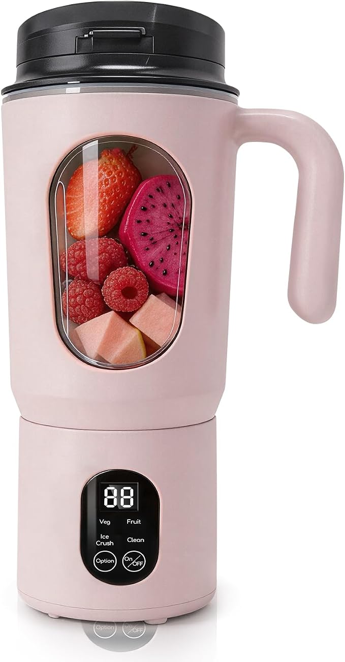 Personal Blender for Smoothies, 580ML USB-C Rechargeable | Portable Blender Cup, 12-Blade Smoothie Maker with Travel Lid, Handle & LED Display for Gym, Office, Travel and Outdoor