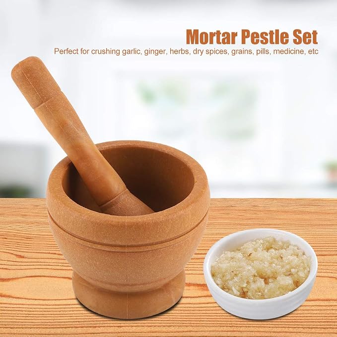 Mortar and Pestle Set, Manual Garlic and Seasoning Grinder with Non Slip Base Grinding Bowl for Crushing Seasonings, Making Paste, Guacamole and More (Wood Color)