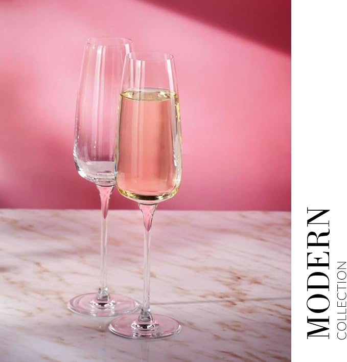 KROSNO Champagne Flutes Set of 4, 8.5 oz, Modern Collection | Drinking Glasses, Led-Free Crystal Glasses for Prosecco Sparkling Wine, Wedding Champagne Flutes, Dishwasher Safe