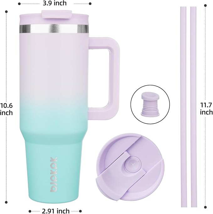 BJPKPK 40 oz Insulated Tumbler with Handle & Straw, Stainless Steel | Double Wall Vacuum Insulation, Leak Proof, BPA Free, Dishwasher Safe, Cupholder Friendly, Travel & Outdoor, Lavender Green
