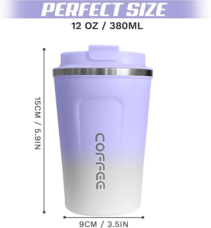 SPLMIFA Travel Coffee Mug Leak-Proof, Reusable Coffee Cups with Lid, Stainless Steel Vacuum Insulated Coffee Tumblers, Thermal Insulation Cup for Men & Women Hot & Cold Drinks(2nd-Purple White, 12OZ)