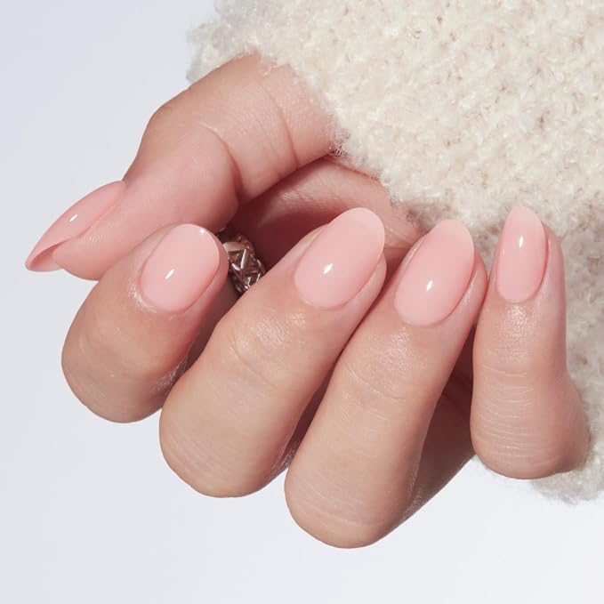 modelones Nude Pink Short Press on Nails, Oval Fake Nails Kit | Semi-Transparent Press Ons with Nail Glue, Adhesive Tabs, Nail File, Prep Pad, Manicure Stick, 32Pcs 16 Sizes, Women Gift