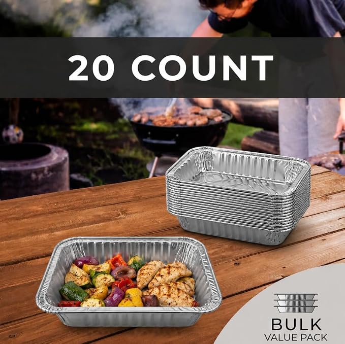 Reli. Aluminum Foil Pans 8x6 (20 Pack) Grill Drip Pans Disposable | Fits Weber & Most Gas/Charcoal Grills | Grease Liner Trays for Easy Cleanup | Oven & Freezer Safe