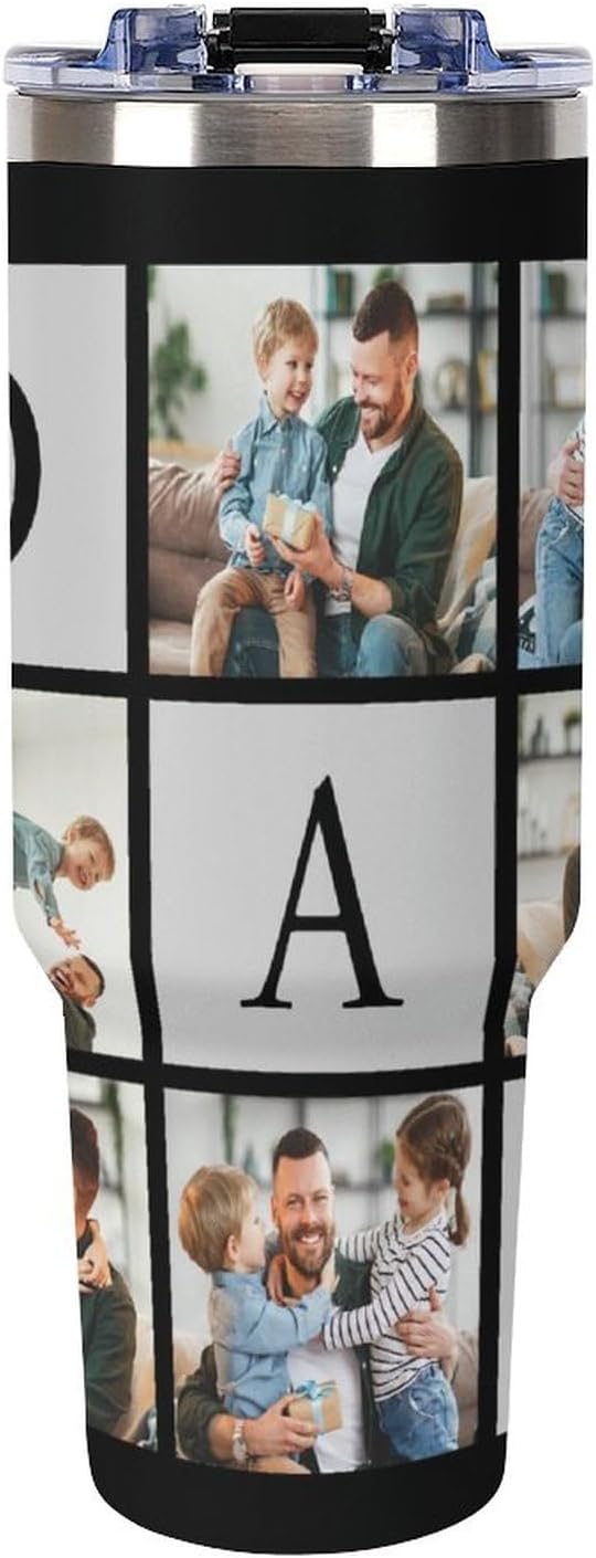 Personalized Tumbler Custom Vacuum Insulated Travel Mug Customizable Coffee Cup with Your Photos and Text Christmas Birthday Gift (Dad 02)