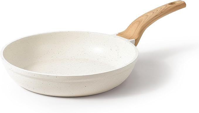 CAROTE 12 Inch Non Stick Frying Pan, Cream White Granite Skillet | Healthy Non Toxic Granite Kitchen Cookware, All Stovetops Compatible Skillet with Heat-Resistant Handle, Easy to Clean