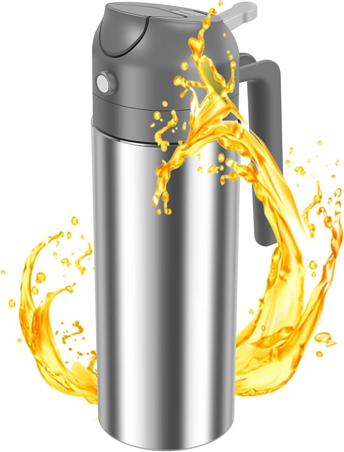 2 in 1 Oil Dispenser and Oil Sprayer, 304 Stainless Steel Oil Dispenser Bottle, 500ml Oil Sprayer for Cooking, Refillable Food-grade Oil Mister for Air Fryer, Salad, Frying, BBQ, Home Kitchen Gadget