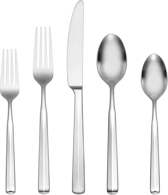 Oneida Ryder Satin 20-Piece 18/0 Silverware Set for 4, Flatware | satin finish, dishwasher safe | includes knives, forks, and spoons | heavy duty, cutlery set for kitchen and dining, utensils