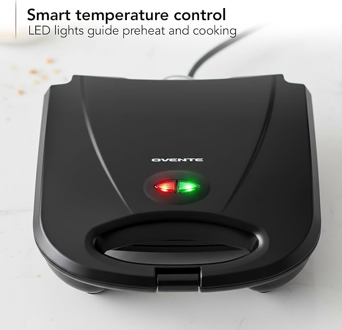 OVENTE Electric Panini Press Grill, 750W Nonstick Plates, Copper GP0110CO | LED Indicator Lights, Thermostat Control, Compact Sandwich Maker Perfect for Cooking Breakfast, Steaks, Eggs Snacks & More