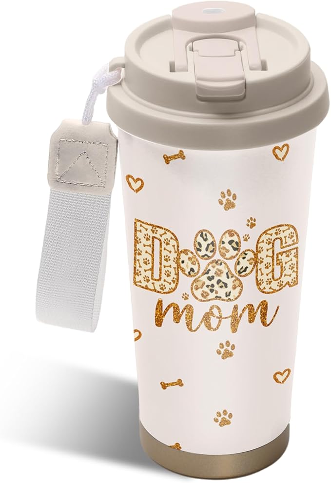 Dog Mom Tumbler Stainless Steel 2-in-1 Lid Coffee Tumbler 18 oz Dogs Lovers Insulated Travel Coffee Mug Dog Mom Gift Water Bottle for Women Girls Birthday Christmas