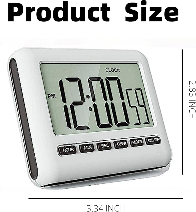 Magnetic Clock Digital Small for Fridge Stove with Clip Kitchen Timer Clocks Large Screen Loud Alarm 12/24 Hour Multi-Functional Countdown for Baking Sports Office Classroom 3.34x2.83 Inches Black