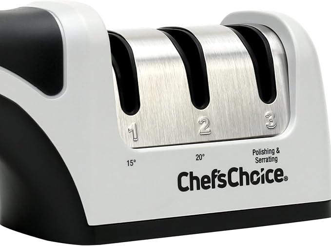 Chef'sChoice Manual Knife Sharpeners for 15- and 20-Degree Straight-Edge and Serrated Knives with Diamond Abrasives Precise Angle Control & Compact Footprint, 2-Stage, Gray