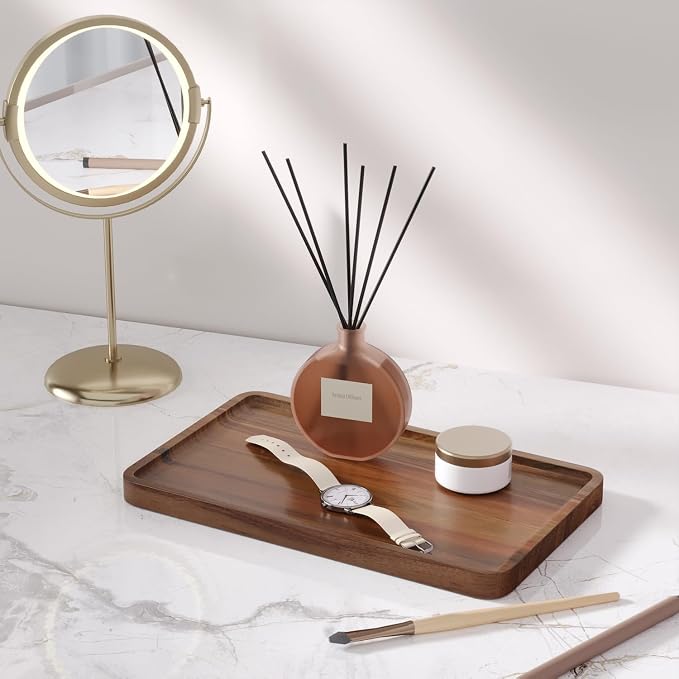 VERTORGAN 2 Pack Acacia Wood Serving Tray,9.8x5.9 Inch Trays,Home Decor | Coffee Table Tray,Living Room Decor,Bar Serving Platter,Party Tray,Charcuterie Board,Cheese Platter, Decorative Wood Tray